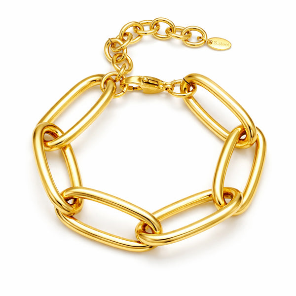 Brett armband - Oval ankarlänk i 18k PVD guldpläterat kirurgiskt stål