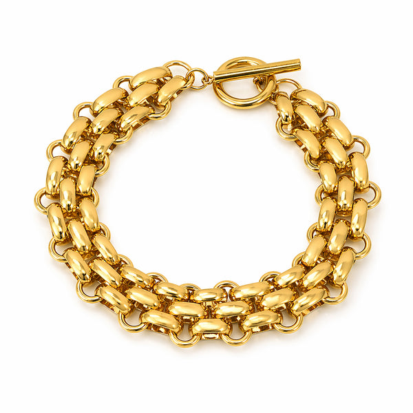 Brett armband - Pansarlänk i 18k PVD guldpläterat kirurgiskt stål