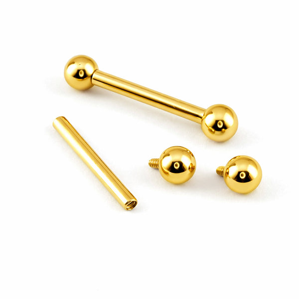 1.6 mm Invändigt gängad barbell - Rak stav med kulor i PVD guldpläterat titan