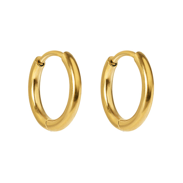 10 mm släta hoops i kirurgiskt stål - 18k guldplätering - Huggie örhängen