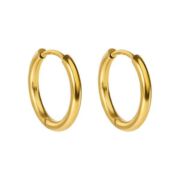 12 mm släta hoops i kirurgiskt stål - 18k guldplätering - Huggie örhängen