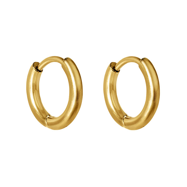 8 mm släta hoops i kirurgiskt stål - 18k guldplätering - Huggie örhängen