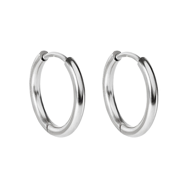 12 mm släta silvriga hoops i kirurgiskt stål - Huggie örhängen