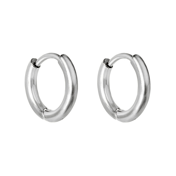 8 mm släta silvriga hoops i kirurgiskt stål - Huggie örhängen