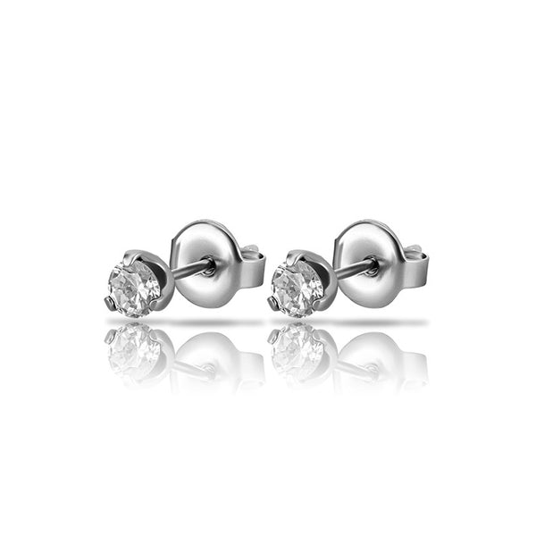 4 mm rund vit kristall - Kristallörhängen - Studs i kirurgiskt stål